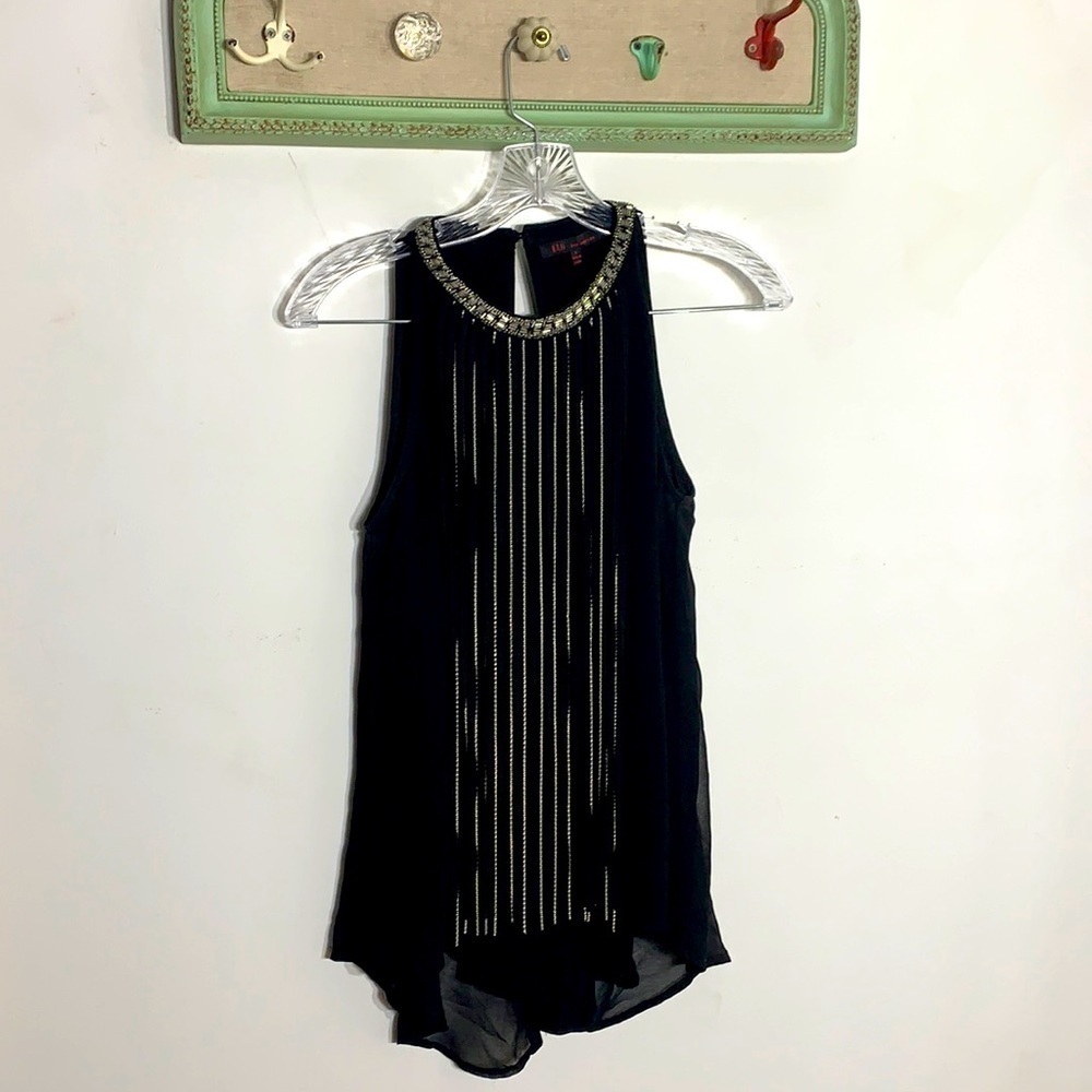 Kaii Los Angeles black silver fringe metal punk chain tank Small